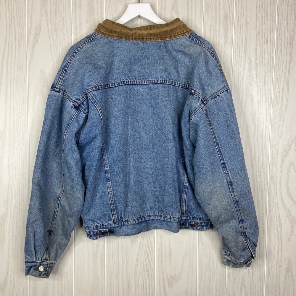 Wrangler Mens Distressed Denim Jacket Corduroy Collar Vintage Workwear Size M - Picture 2 of 6